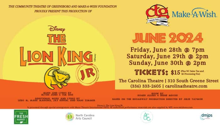 Lion King Jr. Carolina Theatre June 28-30