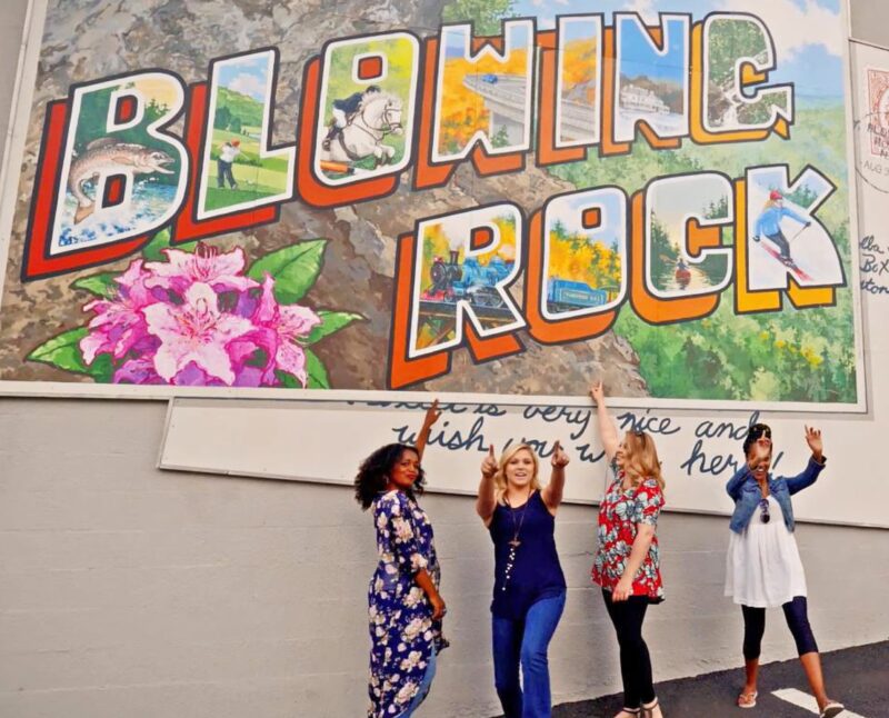 Girls in front of blowing Rock, NC 