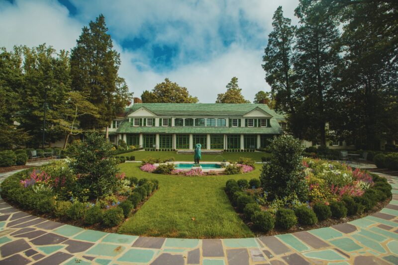 Reynolda House Fountain with flowers