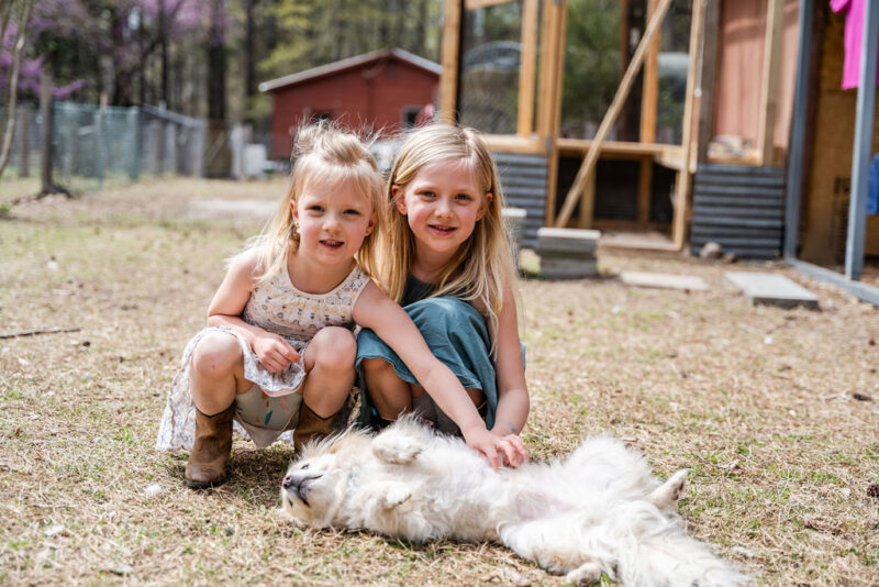 Girls with Dog at Avery Family Farm in Durham