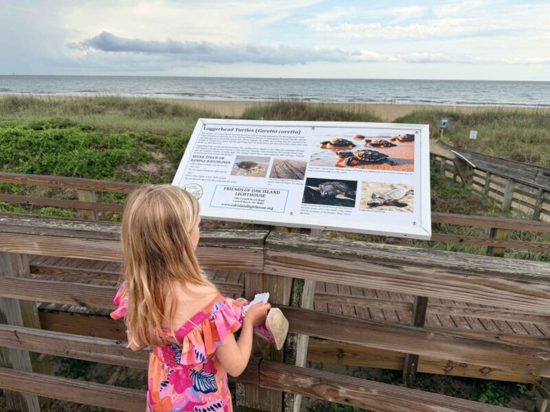 Boardwalk with educational info by Oak Island Lighthouse