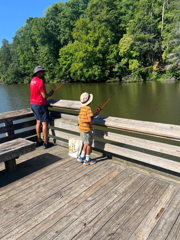 Fishing at Country park, Greensboro, North Carolina with kids